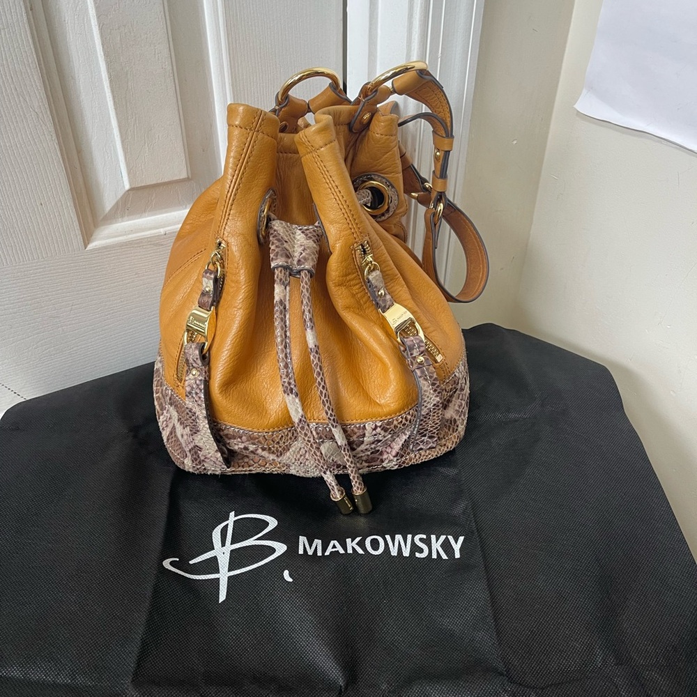B. Makowsky Gold and Brown Hobo Bag EUC